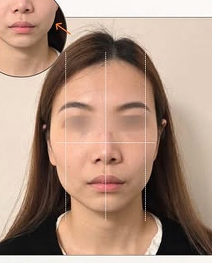無創徒手小顏術 面部平衡調整個案 療程前（眼部已遮蔽保護私隱）